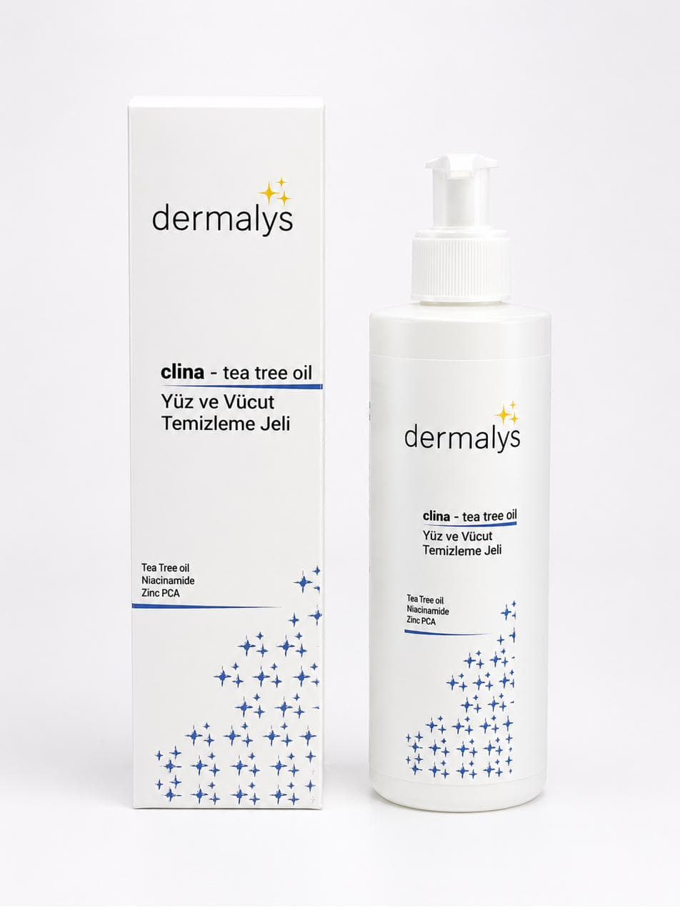 Clina Tea Tree Oil Yüz ve Vücut Temizleme Jeli — Dermalys ürün posteri
